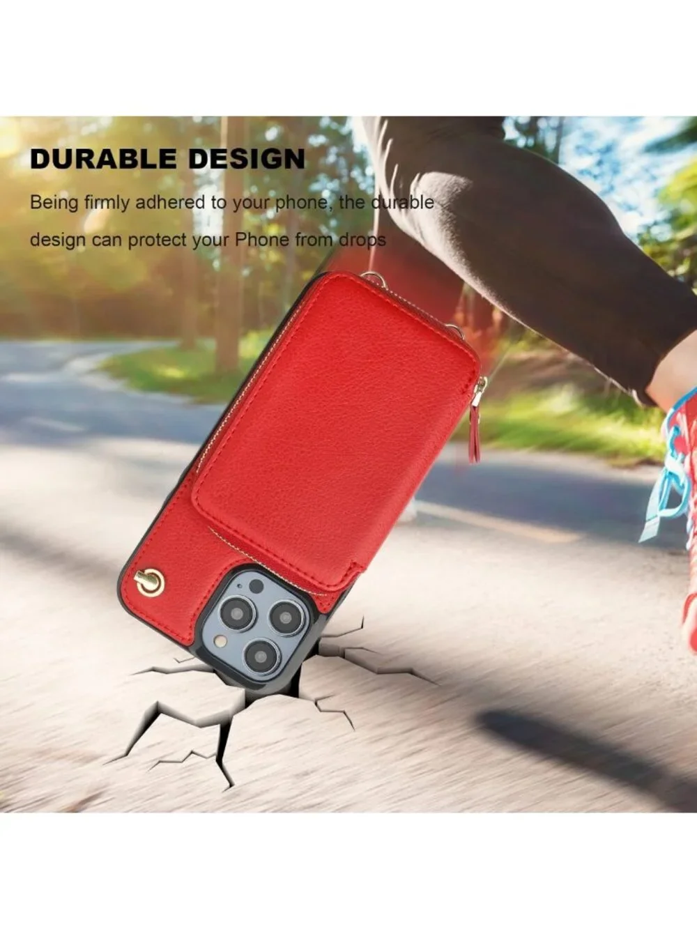 Stylish Multi-Slot Crossbody Wallet Case for iPhone 14 Pro Max - Red